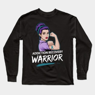 Addiction Recovery Awareness Women Teal Support Warrior Long Sleeve T-Shirt